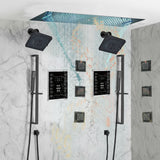Matte Black 35" Bluetooth Music LED Shower System with Waterfall, 12-Way Touch Digital Thermostatic Valve, 6 Body Jets