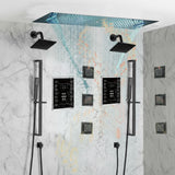 Matte Black 35" Bluetooth Music LED Shower System with Waterfall, 12-Way Touch Digital Thermostatic Valve, 6 Body Jets