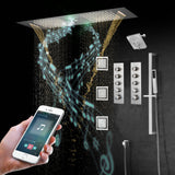 Matte Black Or Brushed nickel or Brushed Gold 35" Bluetooth Music LED Shower System with Waterfall, 8-Way Digital Thermostatic Valve, 3 Body Jets and regular head