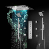 20-Inch Matte Black Or Brushed Gold or brushed nickel Rainfall, Waterfall, and Mist Shower System with LED Colors, Bluetooth Music, 6-Way Thermostatic Valve, 6 Body Jets, and Touch Panel
