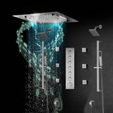 20-Inch Matte Black Or Brushed Gold or brushed nickel Rainfall, Waterfall, and Mist Shower System with LED Colors, Bluetooth Music, 6-Way Thermostatic Valve, 6 Body Jets, and Touch Panel