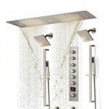 Brushed Gold or Brushed Nickel 35" Bluetooth Music LED Shower System with Waterfall, 6-Way Digital Thermostatic Shower Faucet, Dual Regular Head, Touch Panel