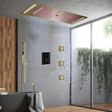 Brushed Gold 35" Bluetooth Music LED Shower System with Waterfall,rainfall water column  6-Way Digital Thermostatic Valve,  Body Jets, Touch Panel