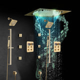 20-Inch Matte Black Or Brushed Gold Rainfall, Waterfall, and Mist Shower System with LED Colors, Bluetooth Music, 8-Way Thermostatic Valve, 6 Body Jets, and Touch Panel