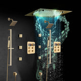 20-Inch Matte Black Or Brushed Gold Rainfall, Waterfall, and Mist Shower System with LED Colors, Bluetooth Music, 8-Way Thermostatic Valve, 6 Body Jets, and Touch Panel