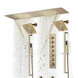 Brushed Gold or Brushed Nickel 35" Bluetooth Music LED Shower System with Waterfall, 6-Way Digital Thermostatic Shower Faucet, Dual Regular Head, Touch Panel