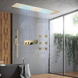 Brushed Gold 35" Bluetooth Music LED Shower System with Waterfall,rainfall water column  6-Way Digital Thermostatic Valve,  Body Jets, Touch Panel