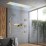 Brushed Gold 35" Bluetooth Music LED Shower System with Waterfall,rainfall water column  6-Way Digital Thermostatic Valve,  Body Jets, Touch Panel