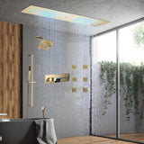 Brushed Gold 35" Bluetooth Music LED Shower System with Waterfall, 6-Way Digital Thermostatic Valve,  Body Jets, Touch Panel