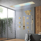 Chrome or matte black or brushed gold or brsuehd nickel 35" Bluetooth Music LED Shower System with Waterfall, 6-Way Thermostatic Valve, Regular Head, 6 Body Jets