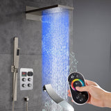 22" Bluetooth Music LED Shower System with 4-Way Thermostatic Faucet and Tub Spout, 3 Finishes