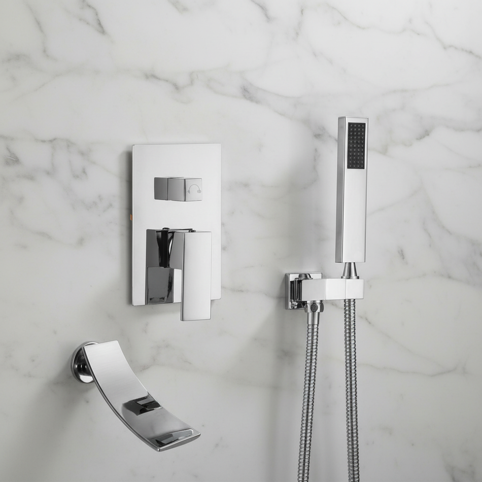 Waterfall Wall-mount Bath Tub Filler Faucet with Handheld Shower Oil Rubbered bronze or Matte Black or Chrome Or Brushed Nickel