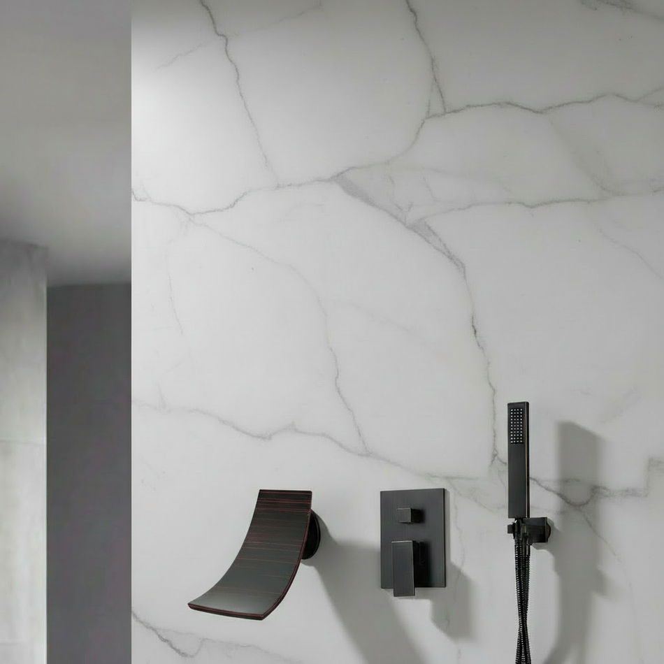 Waterfall Wall-mount Bath Tub Filler Faucet with Handheld Shower Oil Rubbered bronze or Matte Black or Chrome Or Brushed Nickel