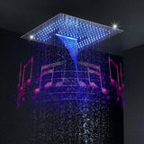 16-Inch Flushed Mount Shower Head: Rainfall, Waterfall, 64 LED Lights, Bluetooth Music, 4 Finish Colors Available