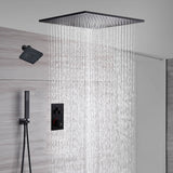 Matte Black Rainfall Shower System with 20-inch or 24-inch Rain Head and Regular Head - 3-Way Thermostatic Shower Faucet