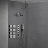 Matte Black Or Brushed nickel or Brushed Gold Rainfall Shower System: 12" or 16" with 5-Way Thermostatic Valve, Body Jets