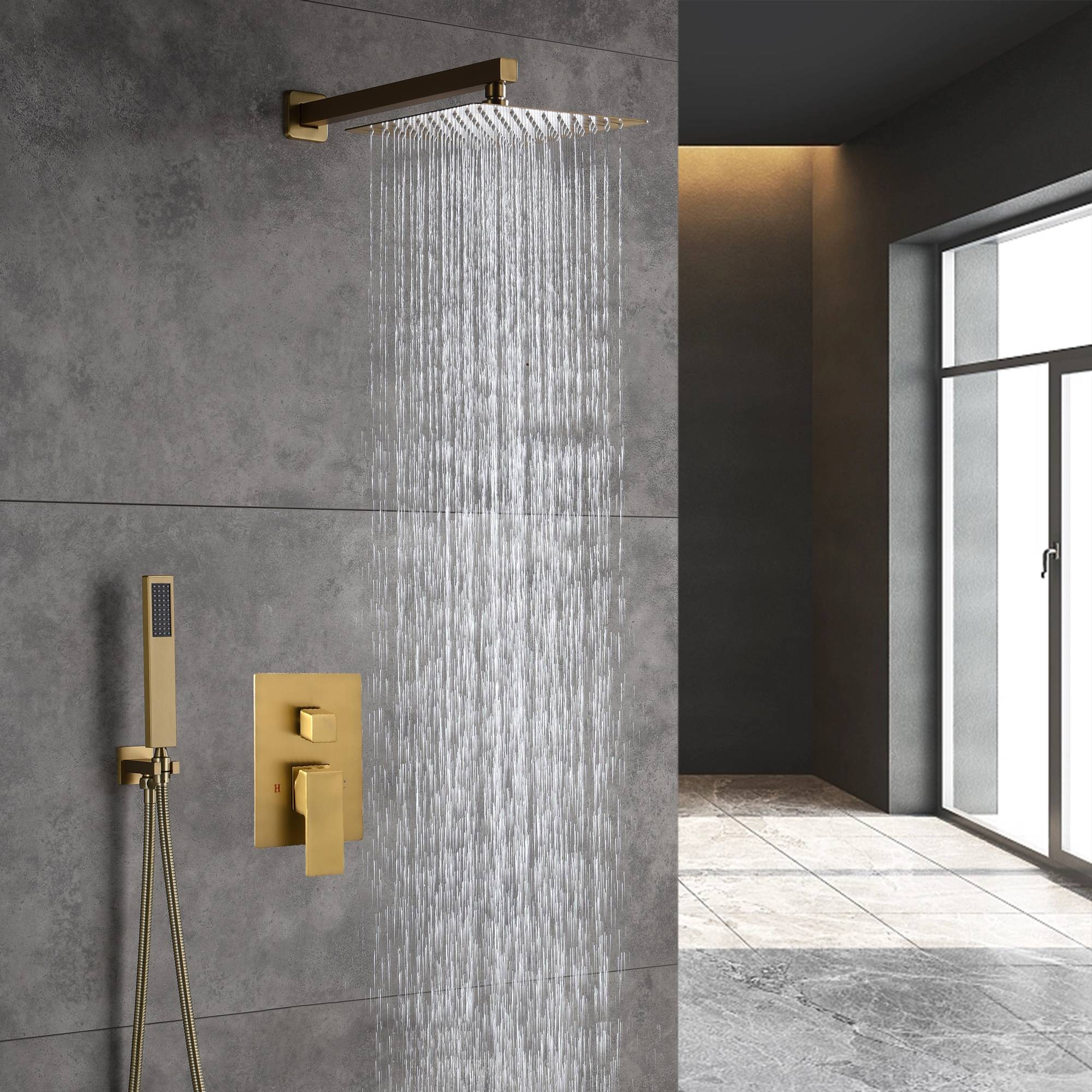 Brushed Gold Wall Mount 2-Way Pressure Balance Shower System with