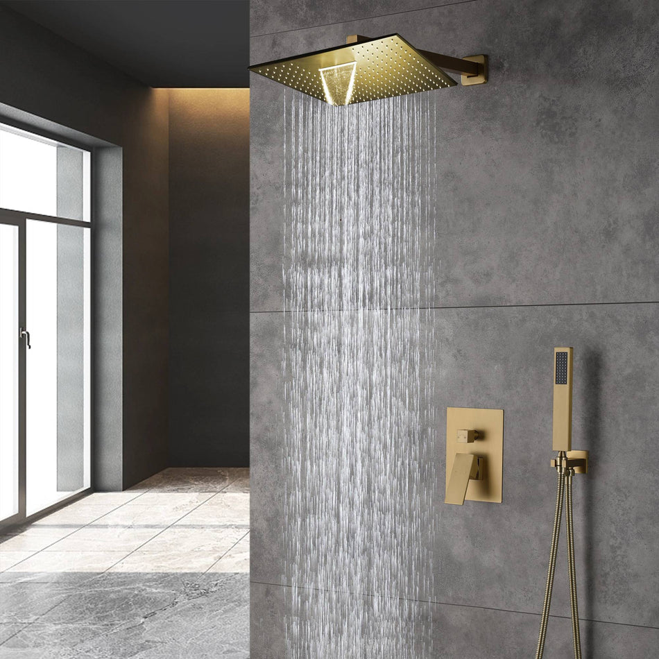 Brushed Gold Wall Mount 2-Way Pressure Balance Shower System with Rough-In Valve