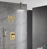 Brushed gold Ceiling mount rainfall shower head 3 way Thermostatic Shower system with 6 inch high water pressure shower head wall mount