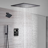 Matte Black Rainfall Shower System with 20-inch or 24-inch Rain Head and Regular Head - 3-Way Thermostatic Shower Faucet