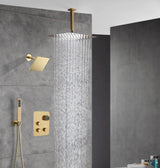 Brushed gold Ceiling mount rainfall shower head 3 way Thermostatic Shower system with 6 inch high water pressure shower head wall mount