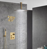 Brushed gold Ceiling mount rainfall shower head 3 way Thermostatic Shower system with 6 inch high water pressure shower head wall mount