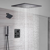 Matte Black Rainfall Shower System with 20-inch or 24-inch Rain Head and Regular Head - 3-Way Thermostatic Shower Faucet