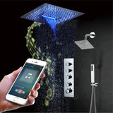 16-Inch Chrome Pressure-Balance Shower Faucet: Flush-Mounted, 4-Way  Control, 64-Color LED Lighting, Bluetooth Music