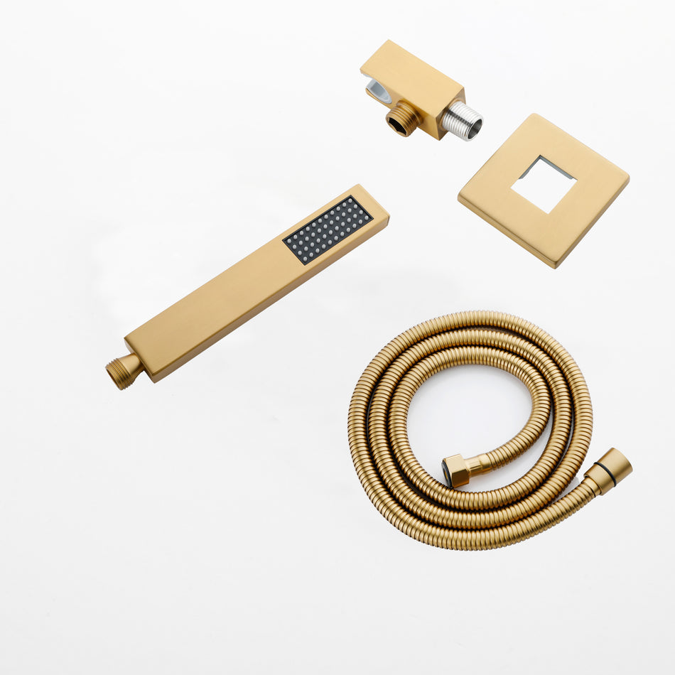 Brushed Gold Brass Handheld Shower Sprayer: Complete with Hose and Holder for a Stylish and Functional Shower Upgrade