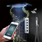 64 LED colors chrome music led flushed in 23x15inch shower head 4 way thermostatic valve that each function run at the same time and separately