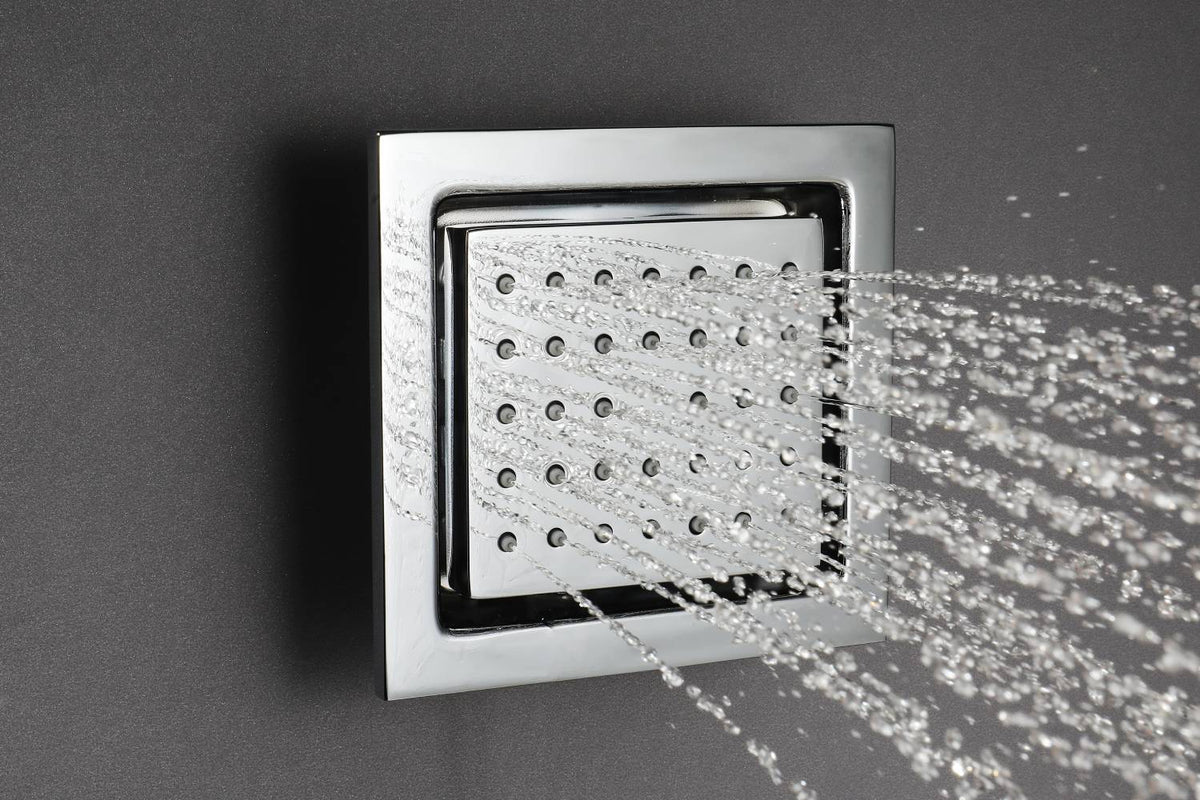 16inch 64 colors LED Chrome Flushed in  4 Way Thermostatic Shower Faucet with 4inch Body Jet - wonderland shower inc