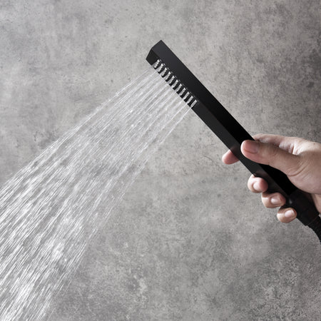 12inch 2 way Wall Mounted Matte Black Shower System with pressure balance Rough-in Valve Body and Trim - wonderland shower inc