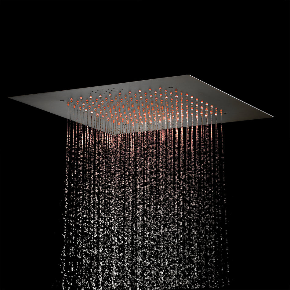 64 LED colors 20 inch Matte Black flush Mounted rainfall shower systems 3 way digital display thermostatic valve with Regular head and 6 body jets