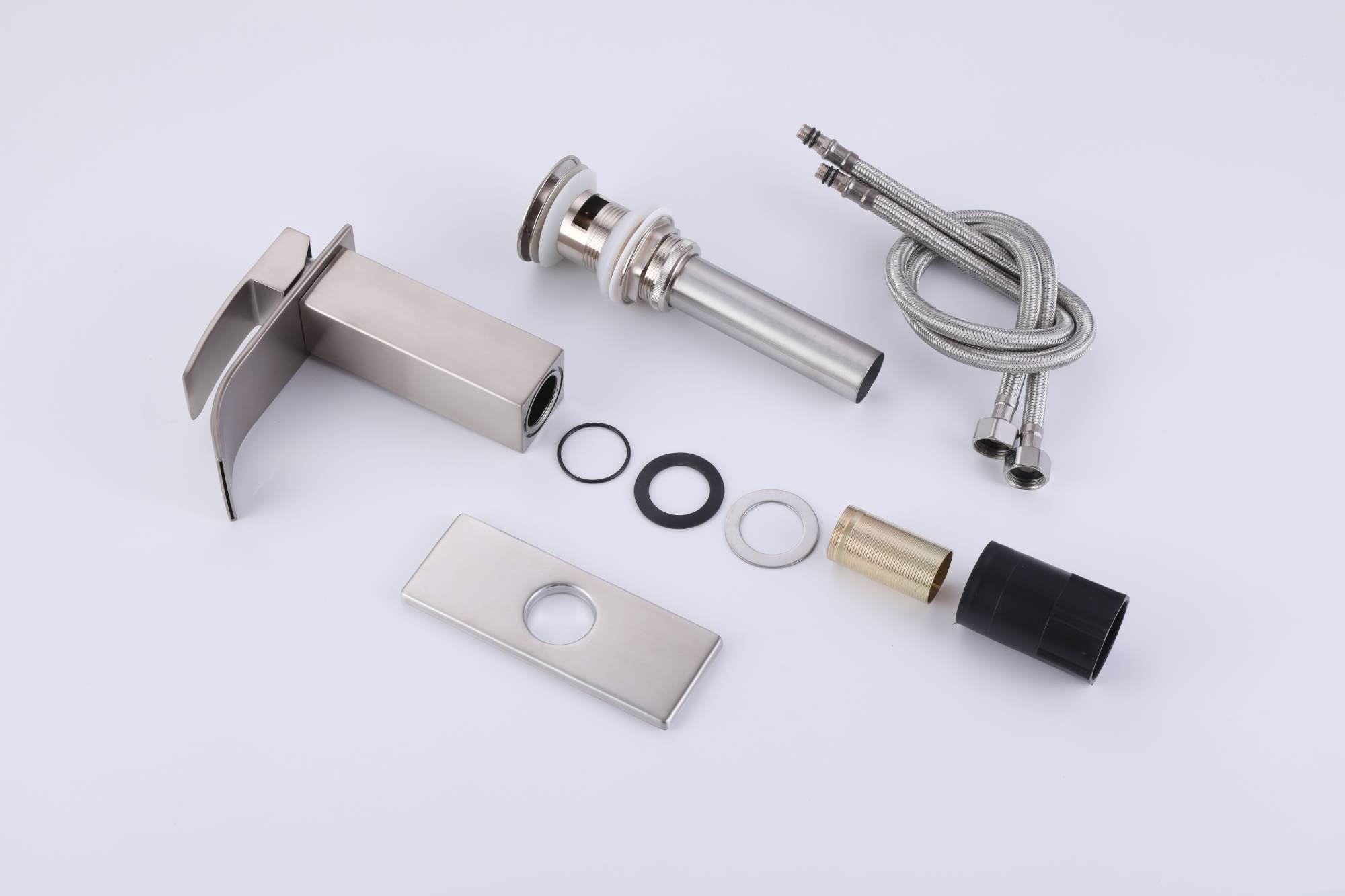 Brushed nickel waterfall Bathroom Faucet brass with plate and brass pop up drain - wonderland shower inc