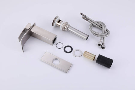 Brushed nickel waterfall Bathroom Faucet brass with plate and brass pop up drain - wonderland shower inc