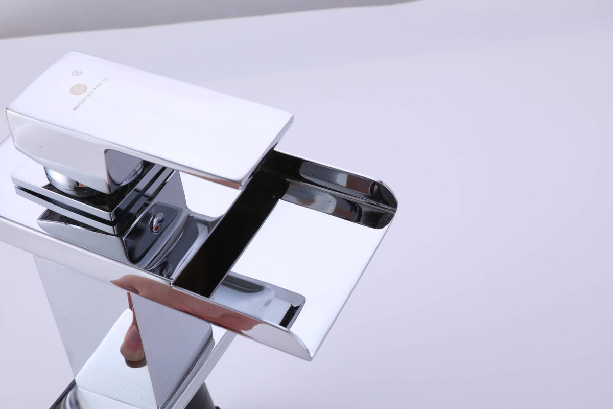 Chrome waterfall 3 LED light single handle brass bathroom faucet with pop up brass drain - wonderland shower inc