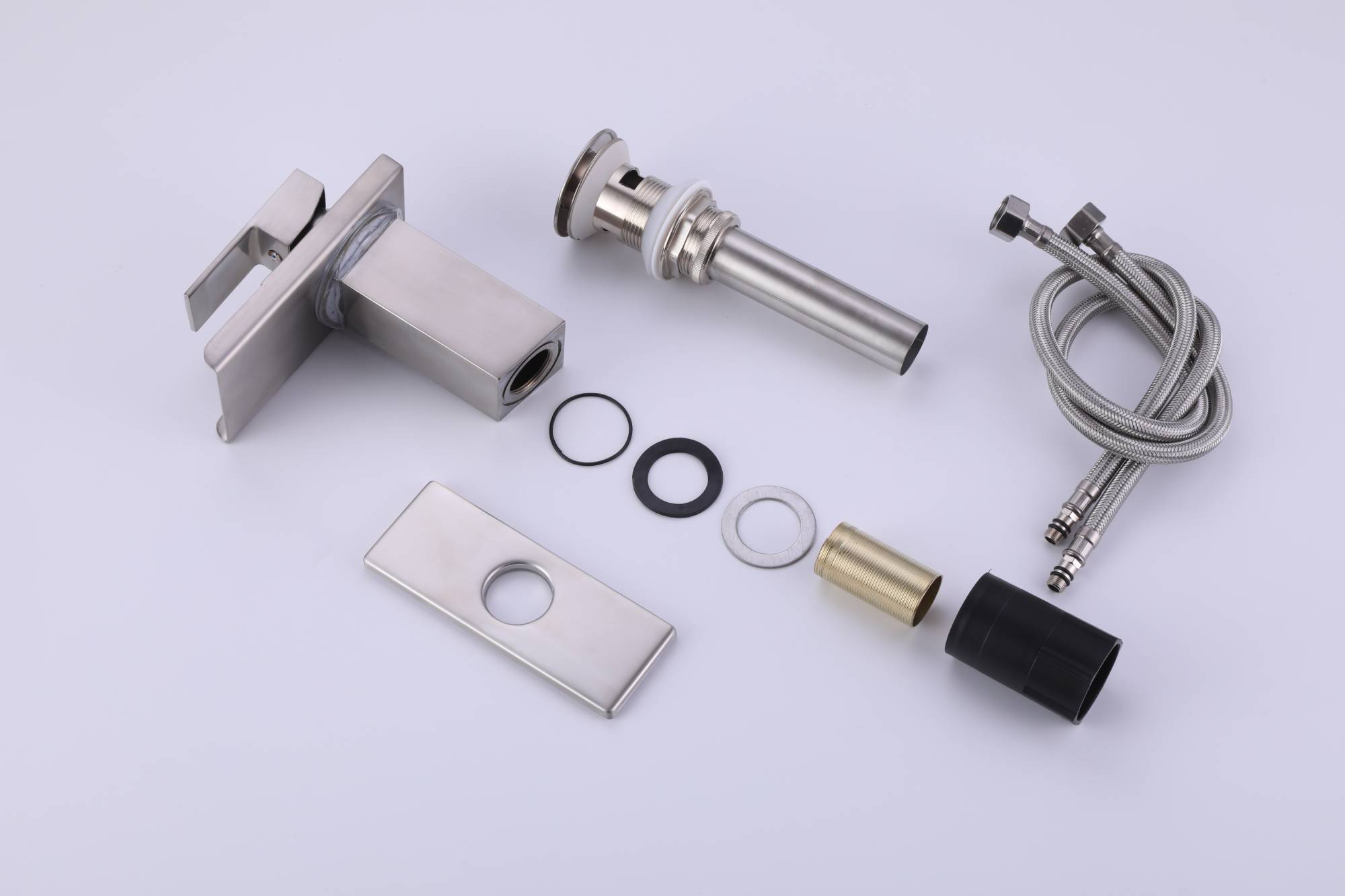 Brushed nickel waterfall 3 LED light single handle brass bathroom faucet with pop up brass drain - wonderland shower inc