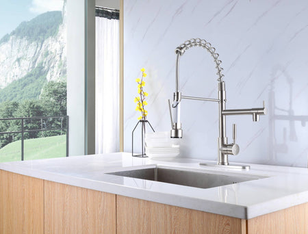 Brushed nickel High Arc brass Kitchen Sink Faucet Pull Down metal Spray with deck plate and lock ring - wonderland shower inc