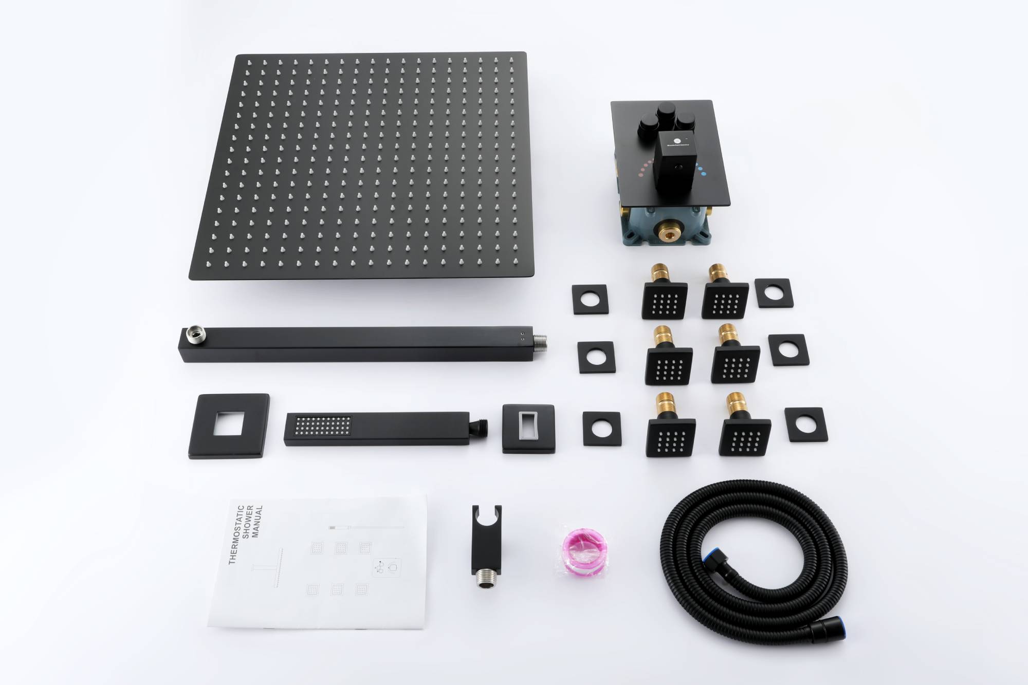 3 way 12inch Matte Black Thermostaic valve Massager System Jets each function work at the same time and separately - wonderland shower inc