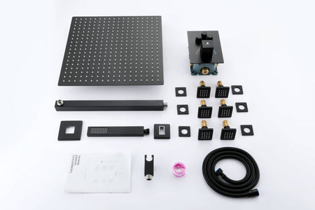 3 way 12inch Matte Black Thermostaic valve Massager System Jets each function work at the same time and separately - wonderland shower inc