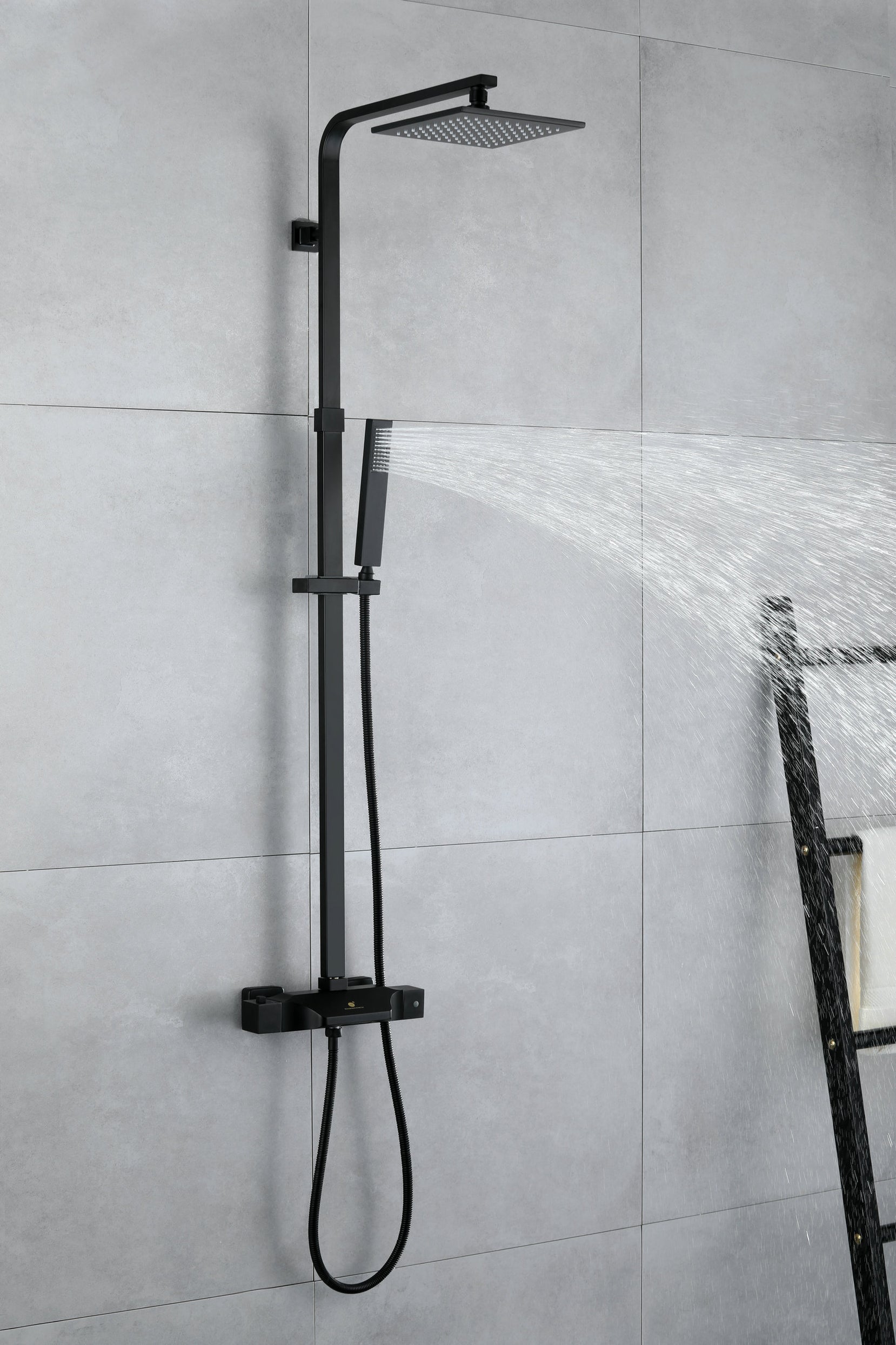 Stylish Wall-Mounted Matte Black Thermostatic Rain Exposed Shower Set ...