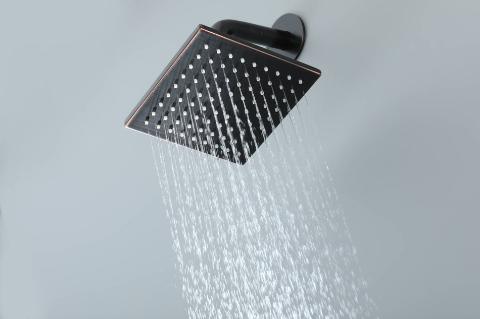 Oil Rubbed Bronze 6-Inch High Water Pressure Wall Mount Regular Shower Head 2-Way Faucet System with Waterfall Tub Spout