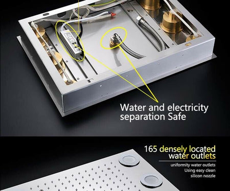 Flush in 20" LED Rainfall Shower Heads Sets Bathroom Thermostatic Valve Faucet Bath Mixer - wonderland shower inc