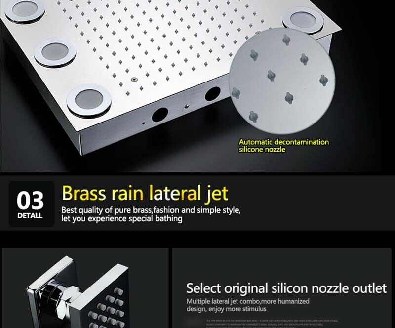 Flush in 20" LED Rainfall Shower Heads Sets Bathroom Thermostatic Valve Faucet Bath Mixer - wonderland shower inc