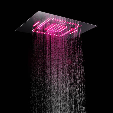 Chrome Flush in 31" Rainfall waterfall mist water column Shower Head Faucet 6 Function digital display Thermostatic shower system with flushed body jets - wonderland shower inc