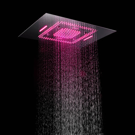 Matte Black 31" Flush-In LED Rainfall Shower Head with 6-Function Faucet, Massage Jet Body Sets & Thermostatic Mixer Valve - Simultaneous or Separate Operation - wonderland shower inc