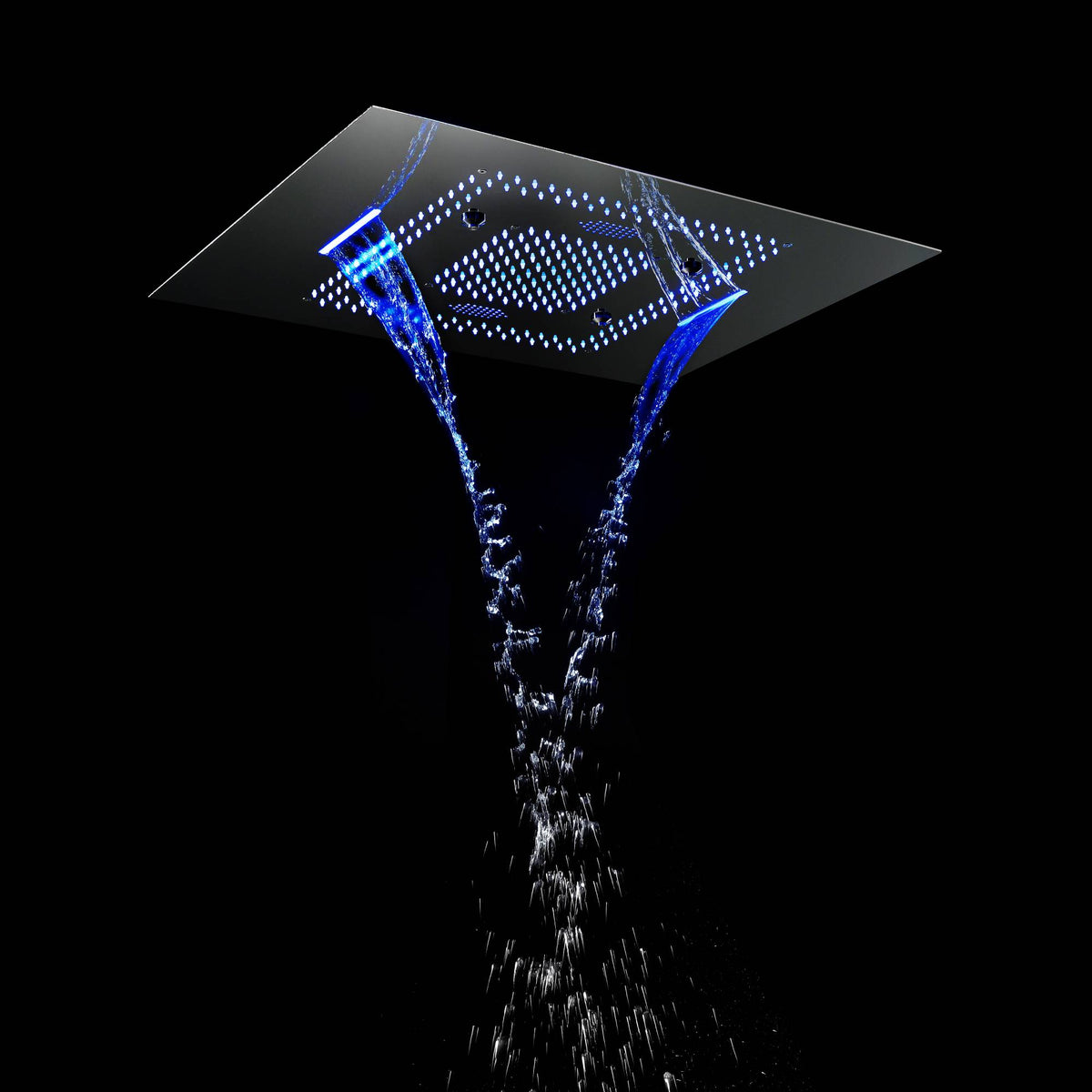 Chrome Flush in 31" Rainfall waterfall mist water column Shower Head Faucet 6 Function digital display Thermostatic shower system with flushed body jets - wonderland shower inc