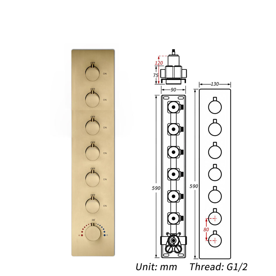 6 way Digital display or non-digital display thermostatic  rough in valve with trim