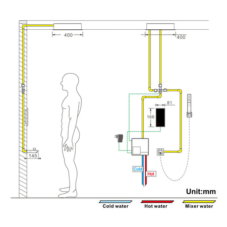 16inch 64 LED colors Chrome Flushed in shower head 3 way thermostatic valve with LED digital display and 6 body jets - wonderland shower inc