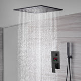 Matte Black 20'' or 24'' Ceiling or Flush Waterfall and Rainfall Digital Shower Set with Hand Shower